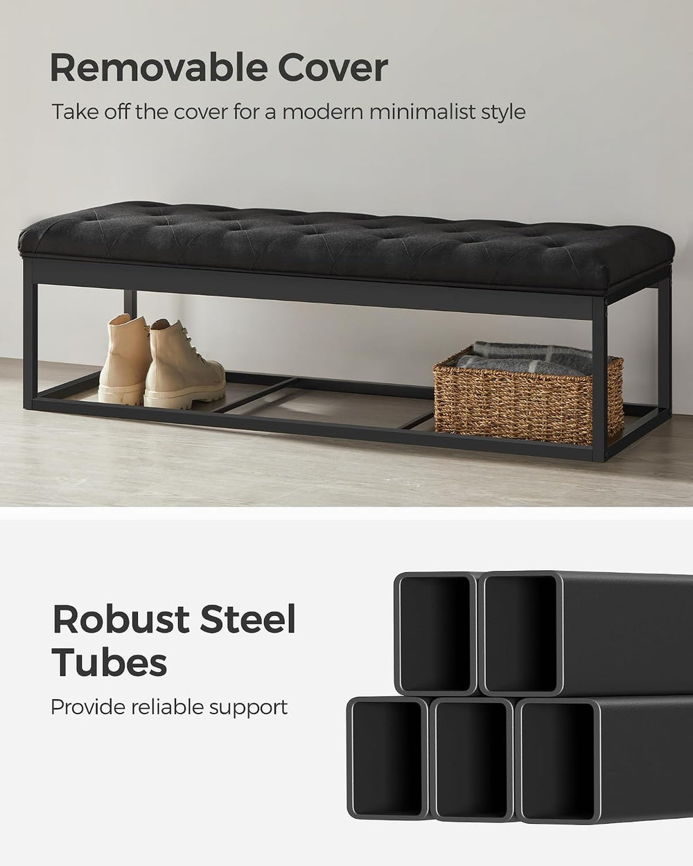 SONGMICS Storage Ottoman Bench, Foot Rest with Legs, Load up to 661.4 lb