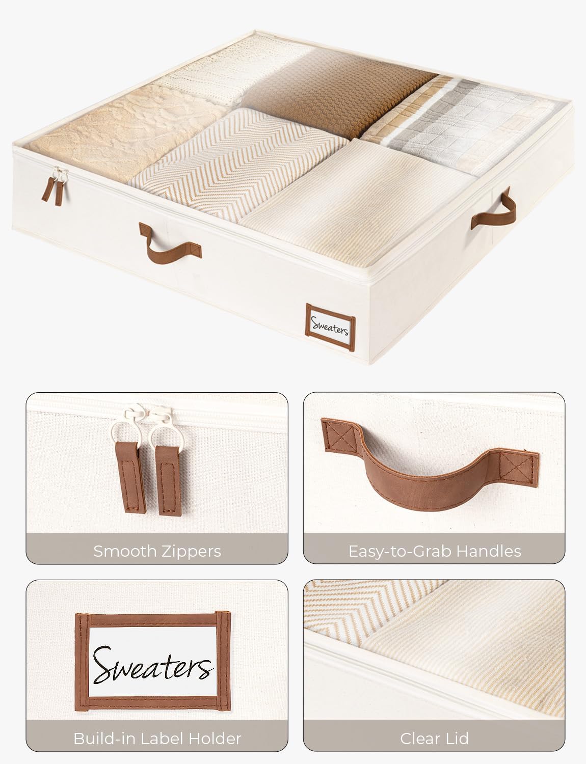 StorageWorks Underbed Storage Box, Under Bed Clothes Organizer With Sturdy Structure and Ultra Thick Fabric, 33" L x 31" W x 6 ¾ "H, 2 pack
