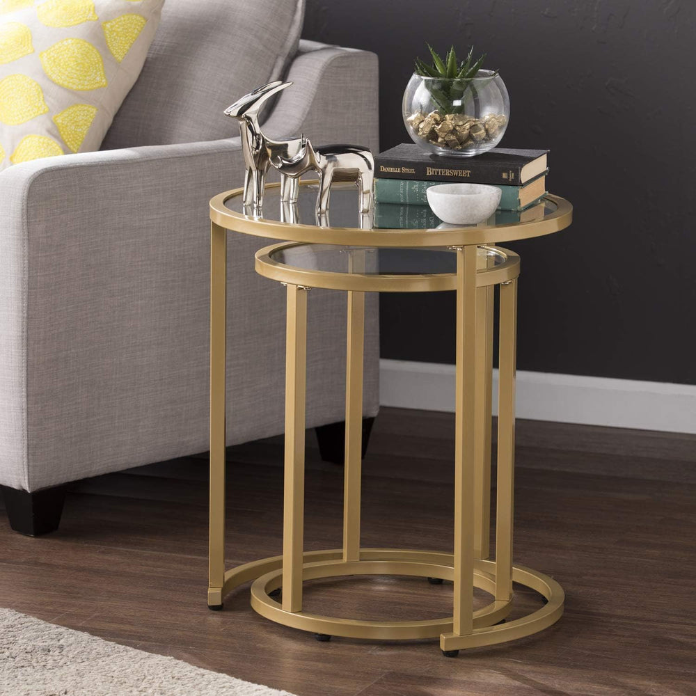 SEI Furniture Evelyn Glam Nesting Side Table 2pc Set, Gold (AMZ2924KC)