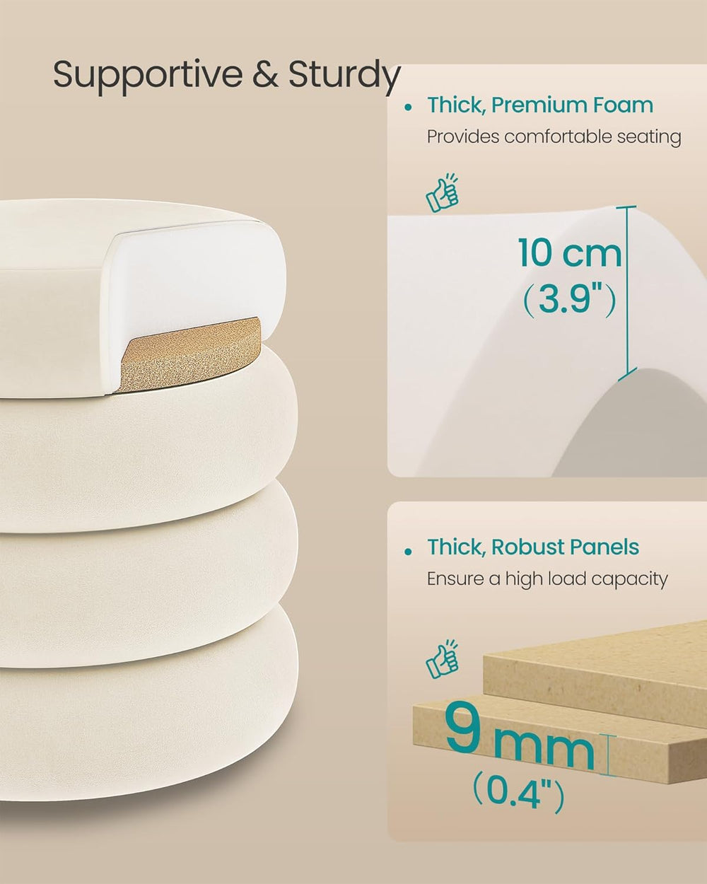 SONGMICS Vanity Stool, Round Ottoman with Storage, Upholstered Foot Stool, Re...