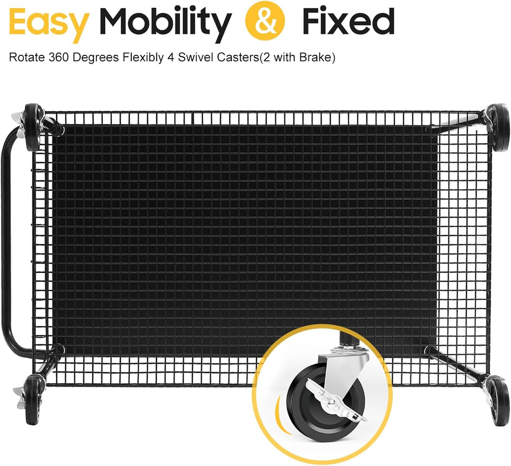 WDT 2-Tier Utility Cart with Wheels, Metal Cart with 1000LBS Capacity, NSF Heavy Duty Rolling Cart, Commercial Grade Serving Tool Storage Carts for Warehouse Garage Kitchen, 24"D x 45"W x 39"H, Black