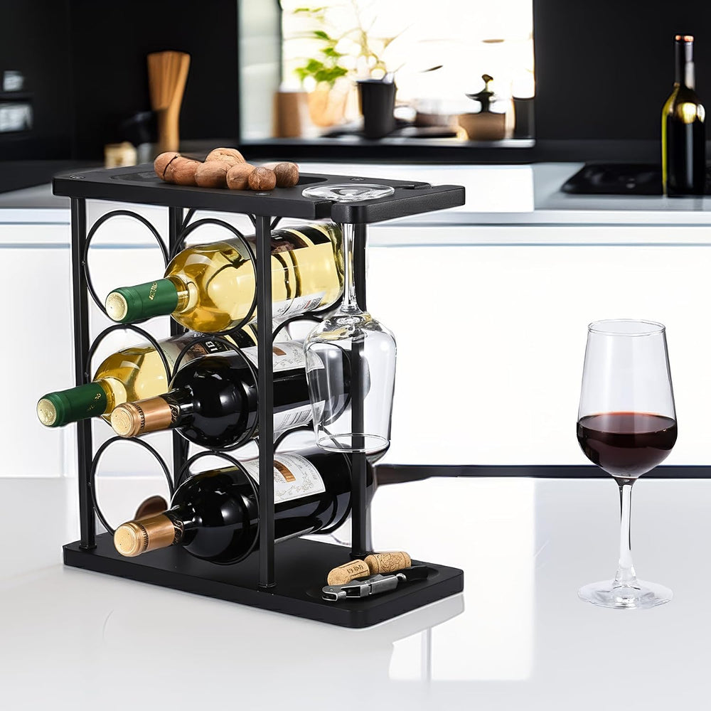 ALLCENER Modern Wine Rack Countertop, Matte Black 6 Bottle Wine Rack with Gla...