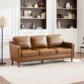 Kingfun 80" Faux Leather Sofa, 3 Seater Couch, Mid Century Modern Couches with Solid Wood Legs for Living Room & Bedroom, Brown