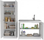 Tuhome Tall Storage Cabinet with 5 Adjustable Shelves, Two Large Doors and Kitchen Utility Sink Set with Stainless Steel Countertop Included