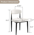 Morden Fort Modern Dining Chairs Set of 4, White Armless Chairs with Curved Backrest and Black Metal Legs for Dining Room, Kitchen, Living Room, Apartment