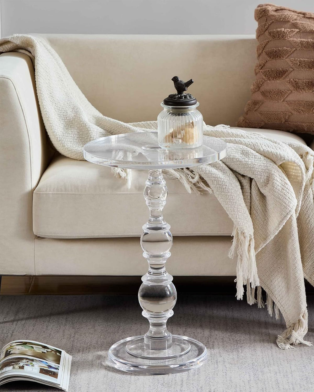Acrylic End Table Set of 2, 16" x16" x 23" Modern Pedestal Acr...