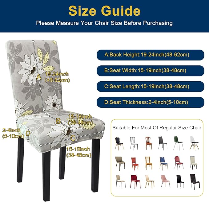 Chair Covers, Stretch Kitchen Dining Room Chair Covers Set of 6, Removable Washable Dining Chair Slipcovers for Home, Hotel, Banquet