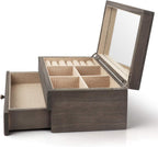 Meangood Jewelry Box Organizer for Women, 2 Layer Large Jewelry Storage Case, Rustic Wooden Jewelry Box with Mirror & Ring Tray for Necklace Earring Bracelets Rings, Vintage Style (Weathered Grey)