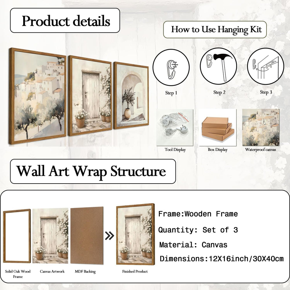 Framed Vintage Italian Wall Art Set of 3, Rustic Neutral Olive Tree Pictures ...