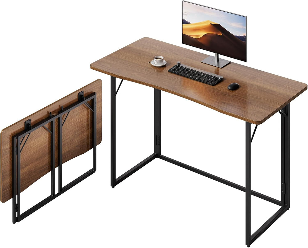 JOYMOOP 47.2" Brown Folding Desk, No Assembly, Wooden Top, Large Size | ...