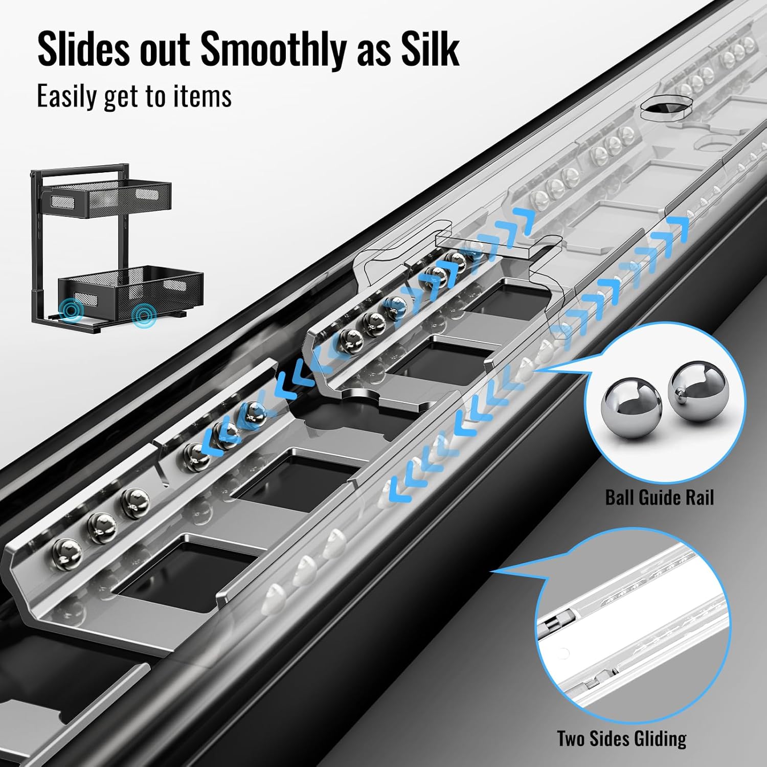 Under Sink Organizer, Silk-Smooth Metal Sliding Drawer Organizers and Storage Rack, Pull Out Cabinet Shelf for Kitchen, Bathroom, Pantry, Cabinet, Closet