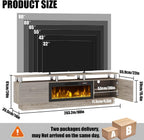 PRETZI 80" Modern Fireplace TV Stand with 36" Electric Fireplace for TVs Up to 90 inch, Luxury LED Light Entertainment Center with High Gloss Cabinet (Grey + Silver Post, 80 inches)