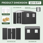 10FT x 8FT Outdoor Storage, Metal Anti-Corrosion Utility Tool House with Lockable Door & Shutter Vents，Outdoor Waterproof Garden Tool Storage Sheds（with 4 Transparent Window）