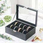 Bracelet Display Holder with Clear Lid, Jewelry Storage Organizer Box Case with Rods for Bangles, Watches, Women (Black)