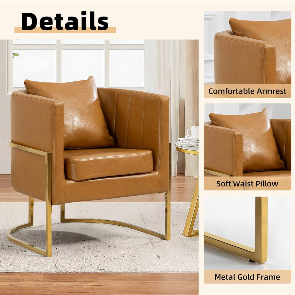 Leather Accent Chairs Set of 2, Mid Century Modern Upholstered Barrel Armchai...