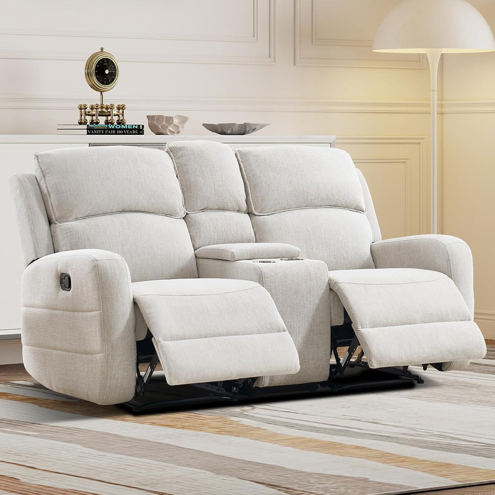 EBELLO Manual Living Room Furniture Reclining Couch Set, Soft Fabric Loveseat...