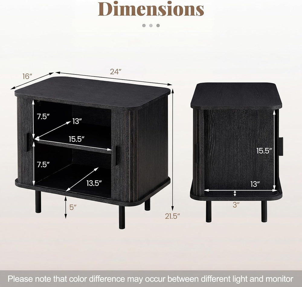 Giantex 24’’ Large End Table Set of 2, Mid Century Modern Nightstand w/Fluted...