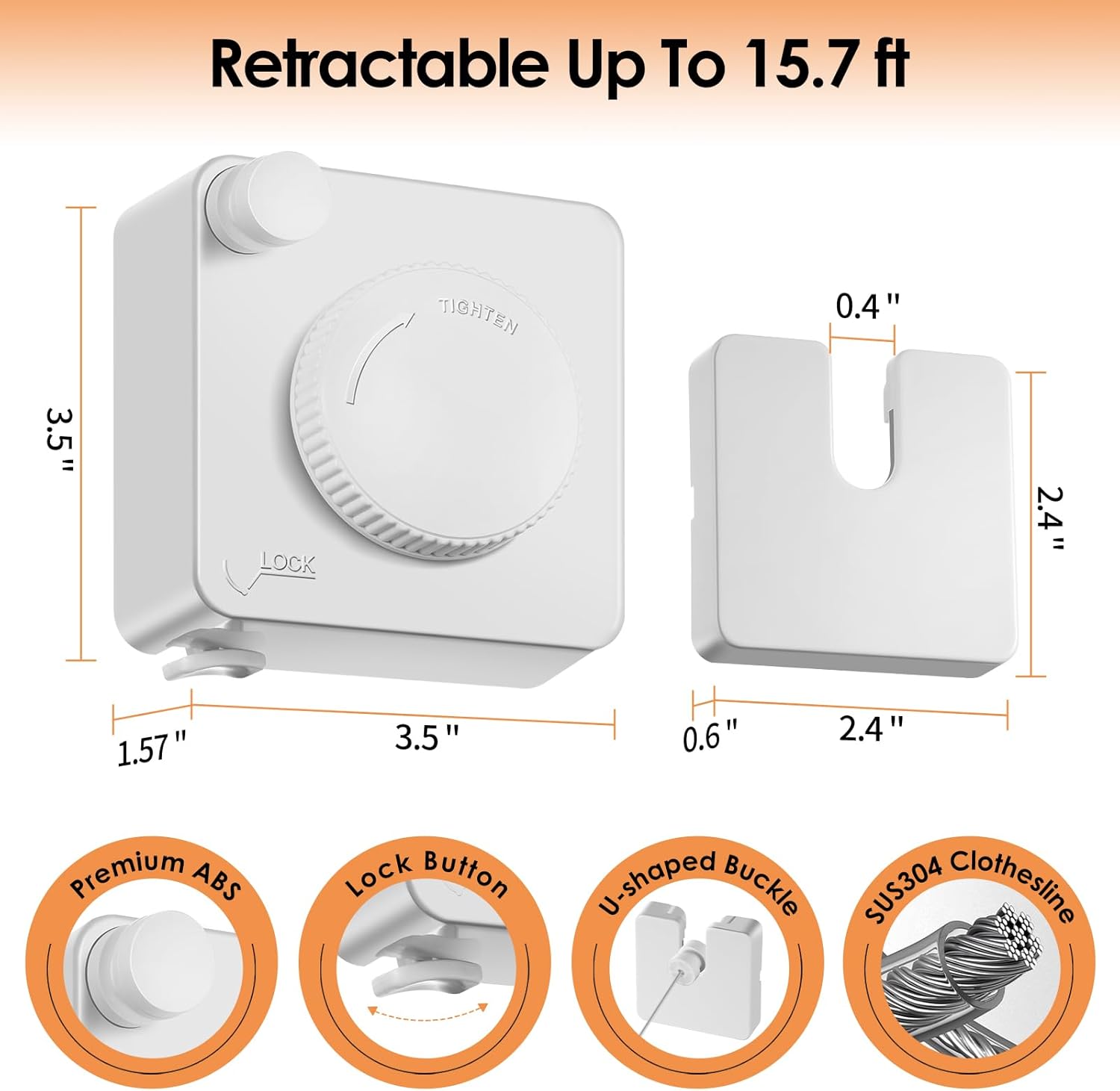 Yejay Retractable Clothesline Indoor, Non-Sagging Clothes Line Retracting Outdoors,Wall Mounted Heavy Duty Clothes Drying Line, Space-Saving Laundry Line for Balcony, Bathroom - 15.7Ft (White)