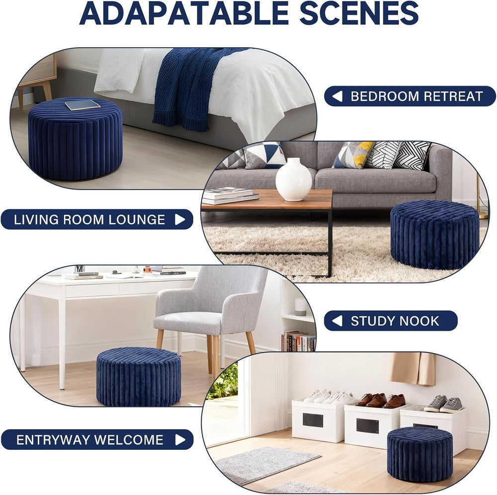 Tiita Round Stuffed Pouf Ottoman, Soft Foot Stool with Solid Foam Block | 21x...
