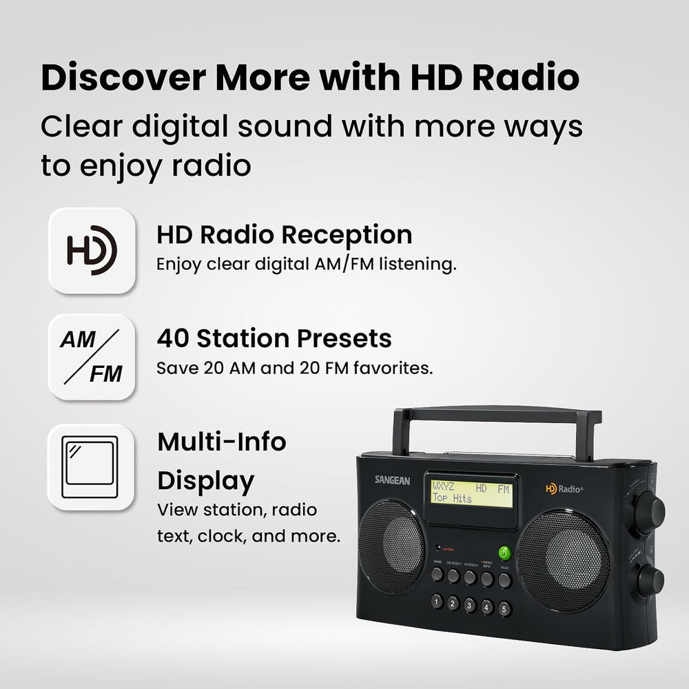 Sangean HDR-16 HD AM/FM Portable Radio, Black
