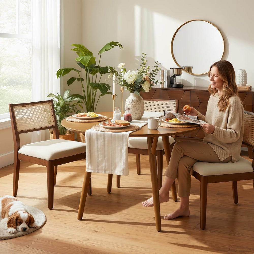 HULALA HOME Round Dining Table for 4, 45” Solid Wood Kitchen Table, Small Din...