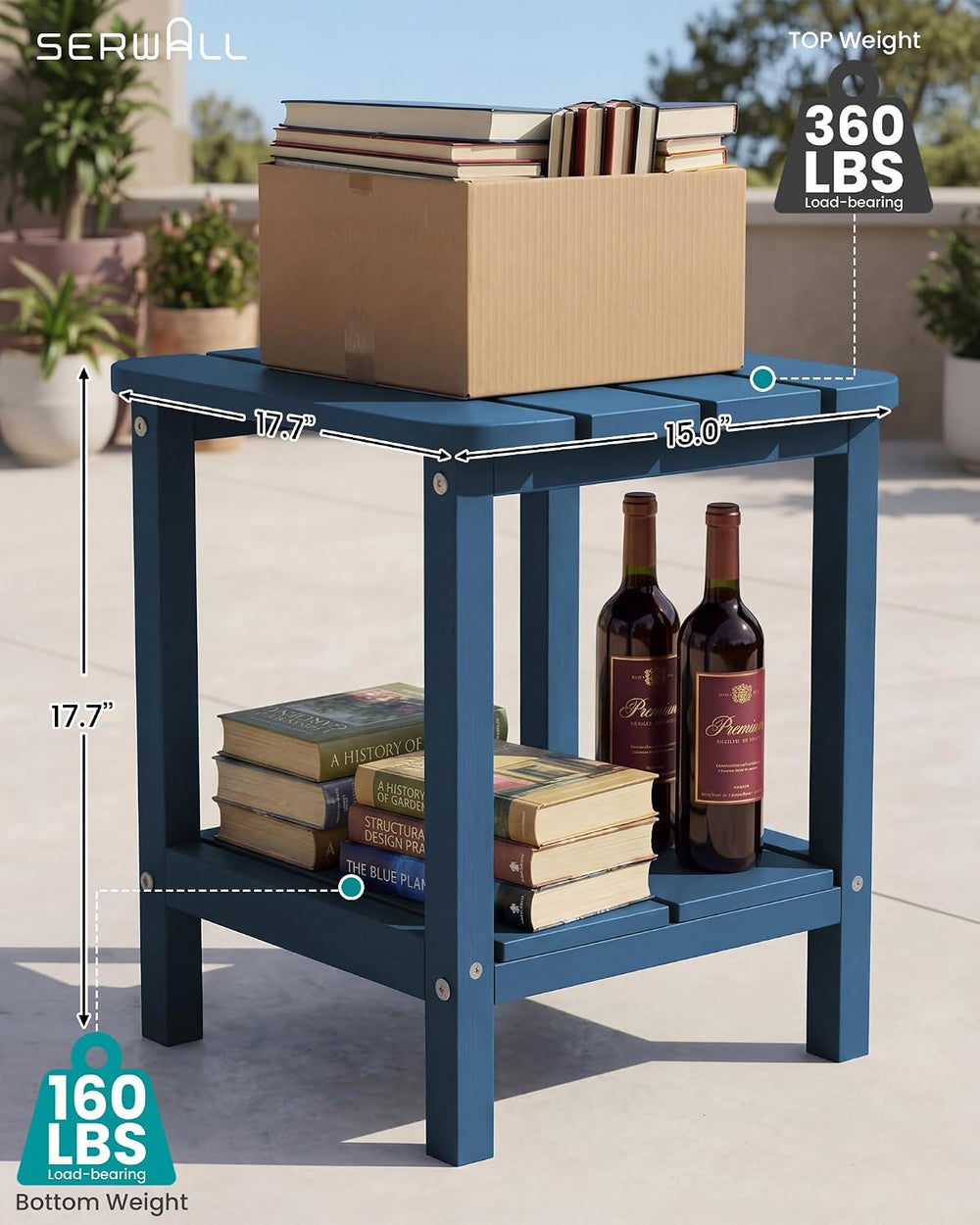 SERWALL Adirondack Table Outdoor Side Table- Blue