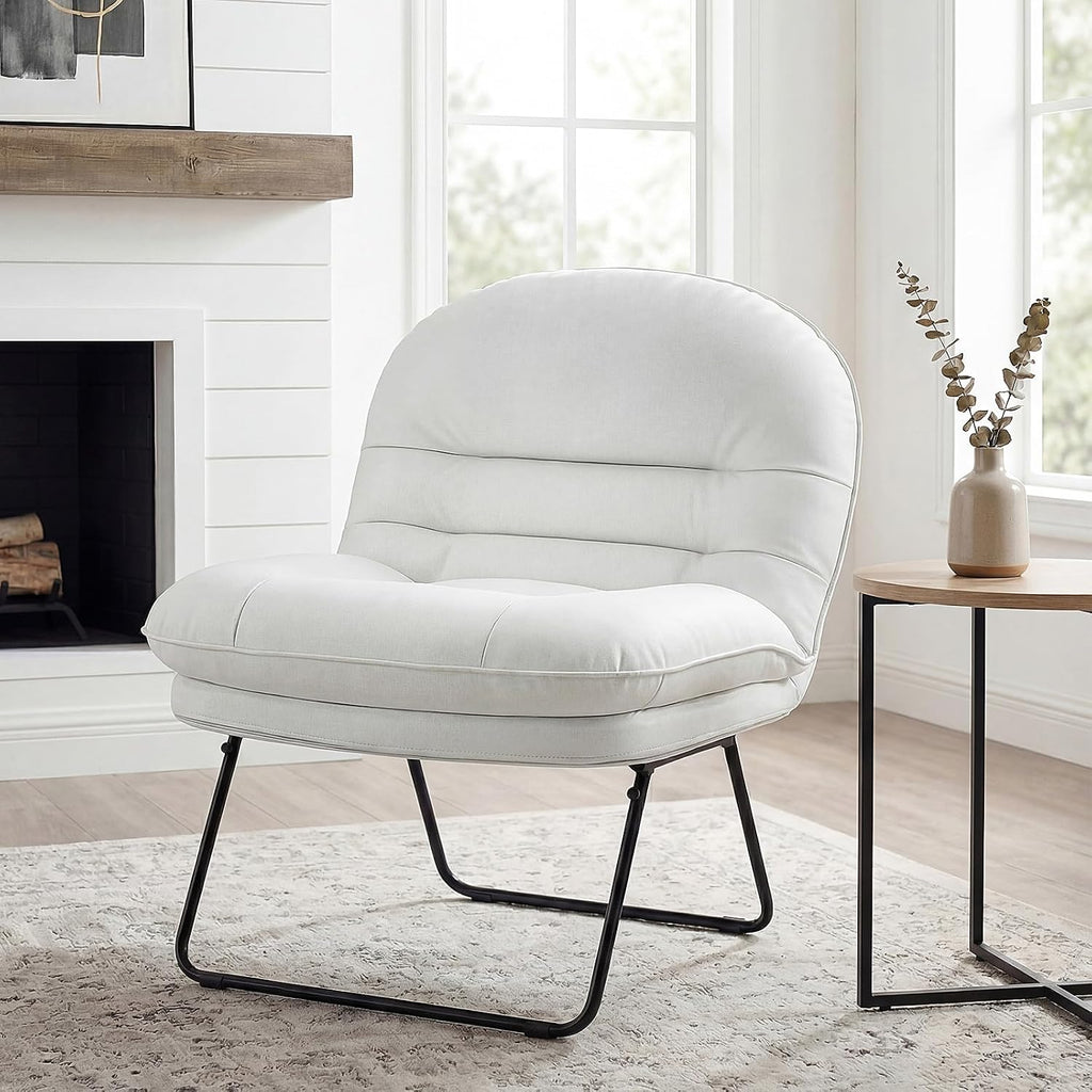 Saucer Chair, Small Foldable Floor Chair, PU Leather | Folding Adjustable Backrest, Bedroom, Living Room, Dorm, Small Spaces Apartment, Adults, White