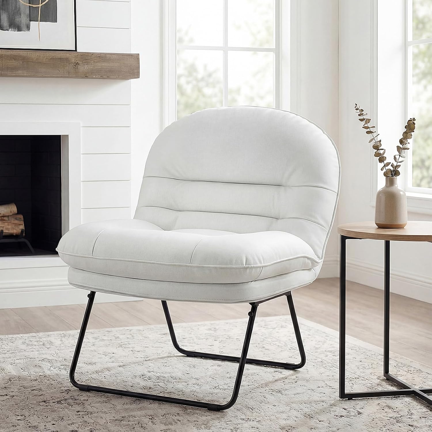 Saucer Chair, Small Foldable Floor Chair, PU Leather | Folding Adjustable Backrest, Bedroom, Living Room, Dorm, Small Spaces Apartment, Adults, White
