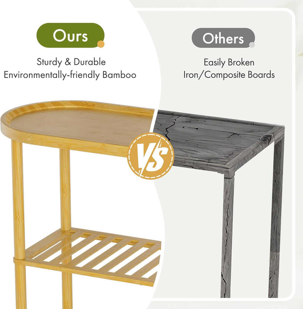 Small Entryway Table Bamboo 30.7", Narrow Hallway Table Oval Top 2-tier, Slim Console Table with Anti-fall Edge, Sofa Side Table 5min Easy Assembly, Small TV Stand for Bedroom, Indoor Plant Stand