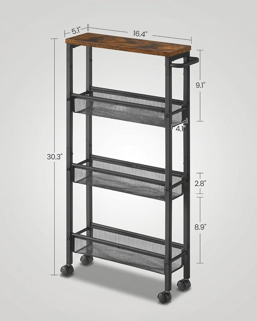 SONGMICS HOME Slim Rolling Cart, 4-Tier Storage Cart with Wheels and Handle, ...