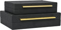 Faux Shagreen Leather Jewelry Boxes Set of 2 with Gold Handles, Decorative Organizer Storage Box for Rings, Earrings, Watches, Dresser, Vanity, Stackable, Black