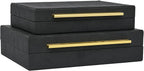 Faux Shagreen Leather Jewelry Boxes Set of 2 with Gold Handles, Decorative Organizer Storage Box for Rings, Earrings, Watches, Dresser, Vanity, Stackable, Black