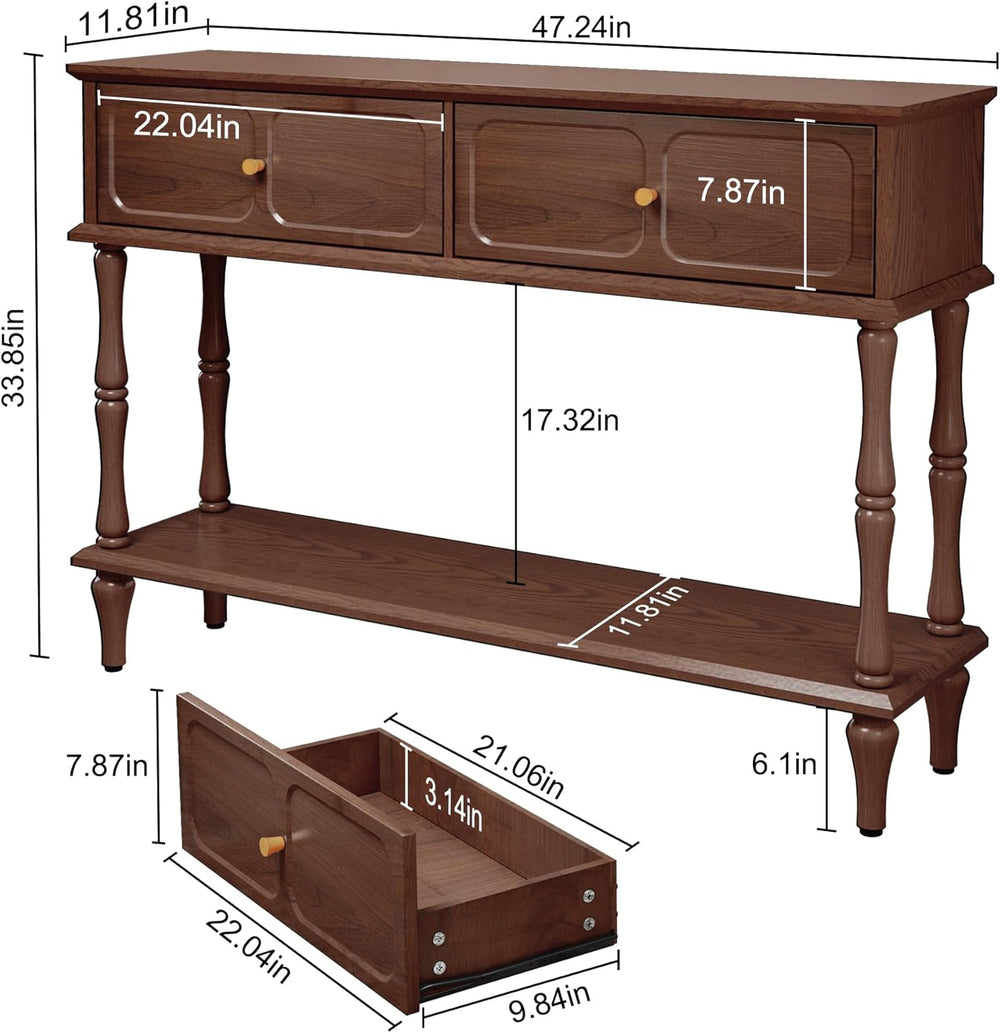 ARTPOWER 47" Mid-Century Console Table, 2 Drawers and Open Shelf, Brown ...