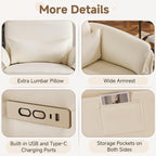 Power Recliner Rocking Chair with Adjustable Arm and Headrest,Beige Leather | Adjustable arms and headrest, storage bags, FSC certified fabric, nursing chair glider for nursery