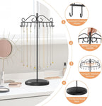 iDavosic.ly Rotating Necklace Holder Organizer with 24 Hooks, Adjustable Metal Bracelet Display Stand Rack, Extra Tall Keychain Spinning Tree Tower for Women, Black