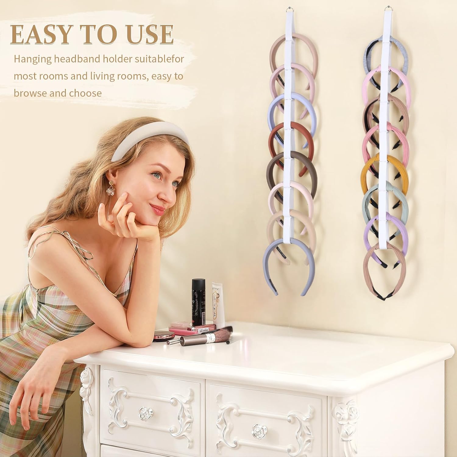 3 PCS Headband Holder Organizer for Girl,Hanging Hairband Storage for Women,White Hair Hoop Display Hair Accessories Organizer Bedroom College Dorm Decor