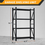 3000LBS Heavy Duty Shelving Units, 4 Tier Adjustable Metal Utility Shelf, 78.7" H Garage Storage Shelves Organization Rack for Industrial, Warehouse, Basement (Black, 19.7" D×41.3" W×78.7" H)