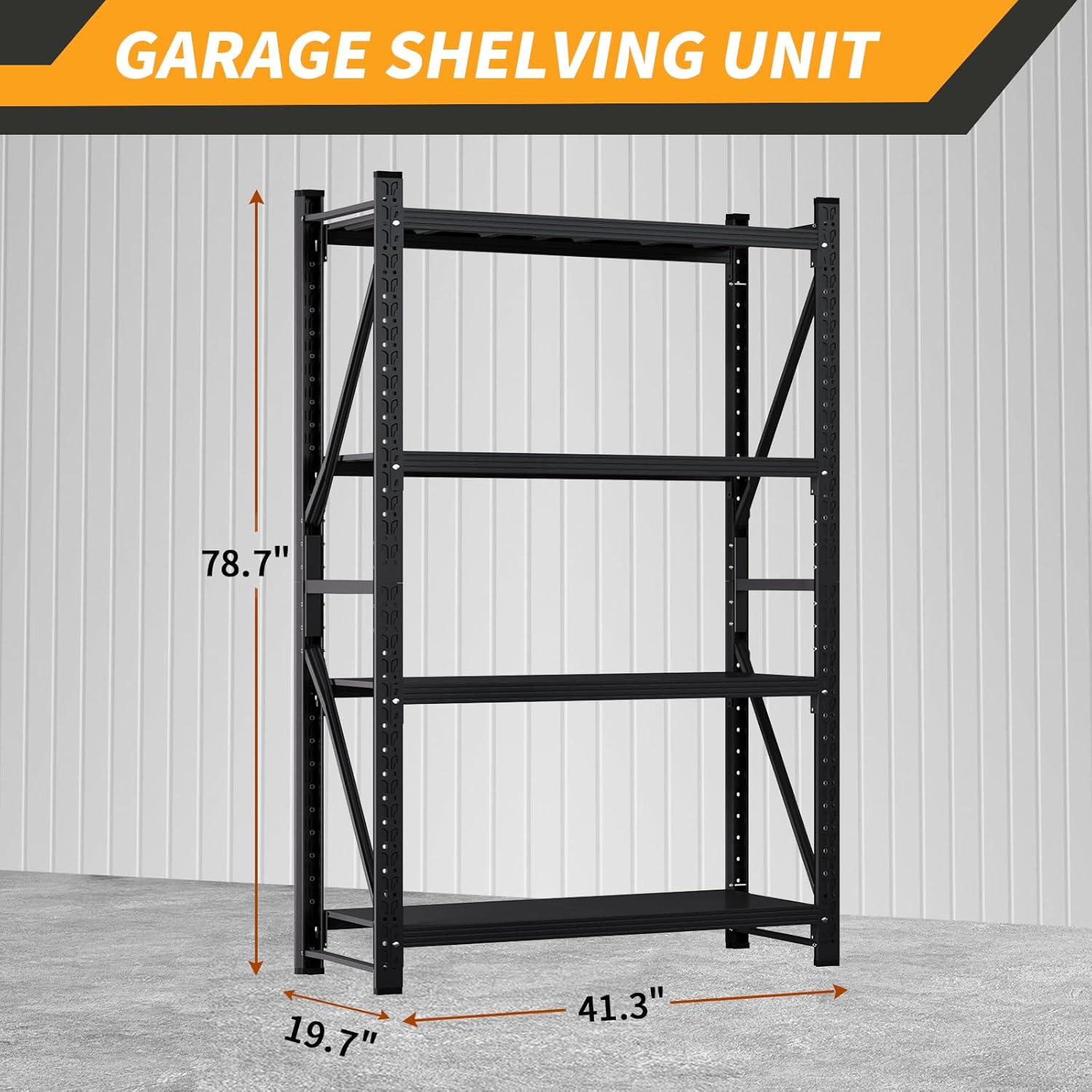 3000LBS Heavy Duty Shelving Units, 4 Tier Adjustable Metal Utility Shelf, 78.7" H Garage Storage Shelves Organization Rack for Industrial, Warehouse, Basement (Black, 19.7" D×41.3" W×78.7" H)