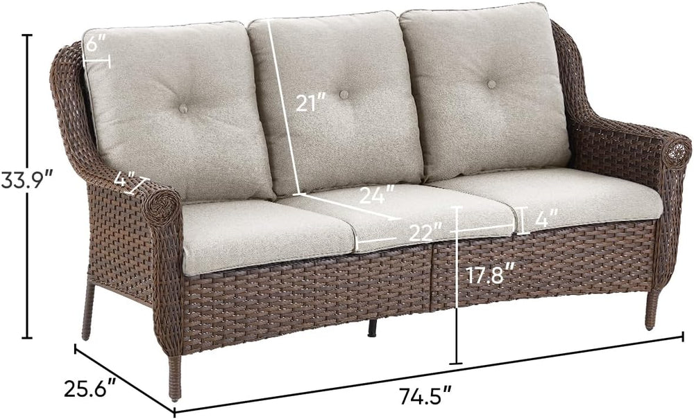 Patio Couch Outdoor Wicker Sofa - Heavy Duty All-Weather Brown Rattan 3-Seate...