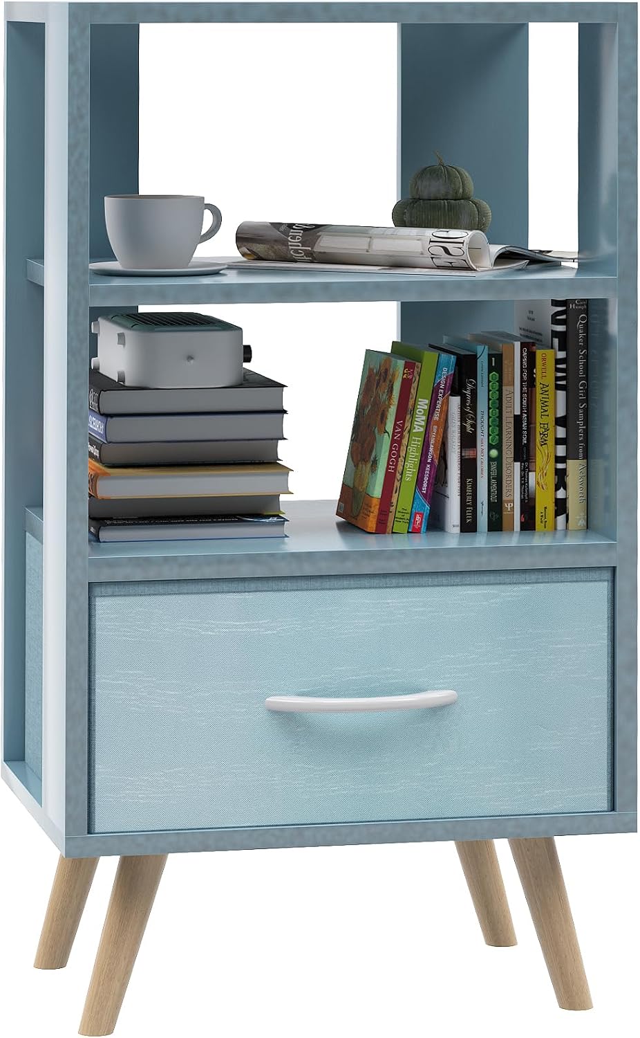 Aenuert Night Stand, Blue Nightstand with Drawer, Side Table with Open Storag...