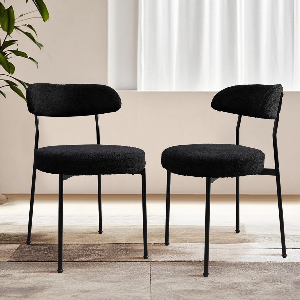 Dining Table and Dining Chair Set 23.6" Black Round Table&2 Boucle U...