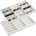 Amylove 2 Pcs Sunglass Organizer Trays Glasses Stackable Jewelry Trays Sunglass Organizer Display Box(18 Grids,Beige)
