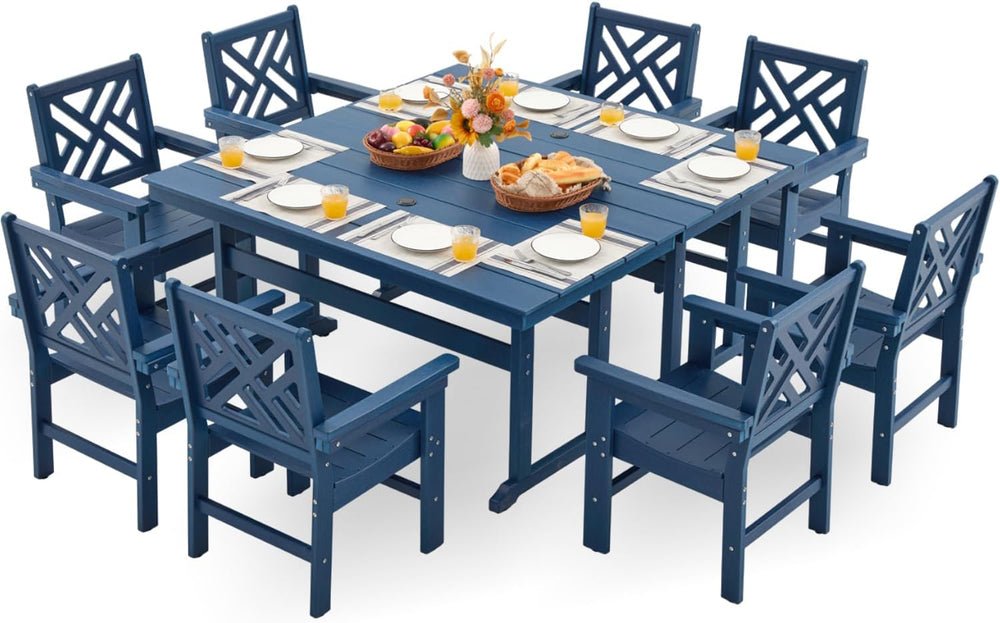 HDPE Outdoor Dining Set,10-Piece Outdoor Table and Chairs Include 8 Dining Ch...