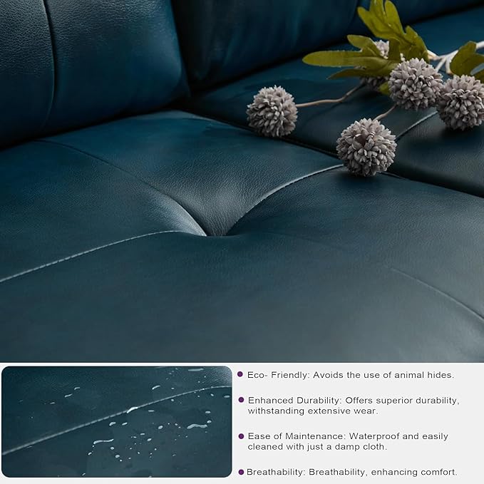 TYBOATLE Sofa Couch 61" Small Loveseat Couches for Living Room Leather Couch Mid Century Modern Tufted Mini Sofa Comfy Office 2 Seat Settee Love Seat Small Couches for Bedroom (3, Blue)