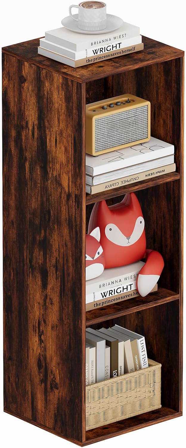 Book Shelf, Wooden Cube Storage Organizer with 11" Open Cubes, Stackable Bookcase for Room Divider Storage, 3 Tier Bookshelf for Living Room, Bedroom, Office (Indonesian Antique Oak, 3-Cube)