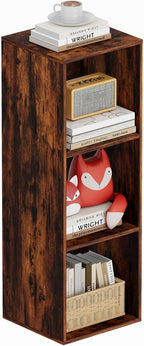 Book Shelf, Wooden Cube Storage Organizer with 11" Open Cubes, Stackable Bookcase for Room Divider Storage, 3 Tier Bookshelf for Living Room, Bedroom, Office (Indonesian Antique Oak, 3-Cube)