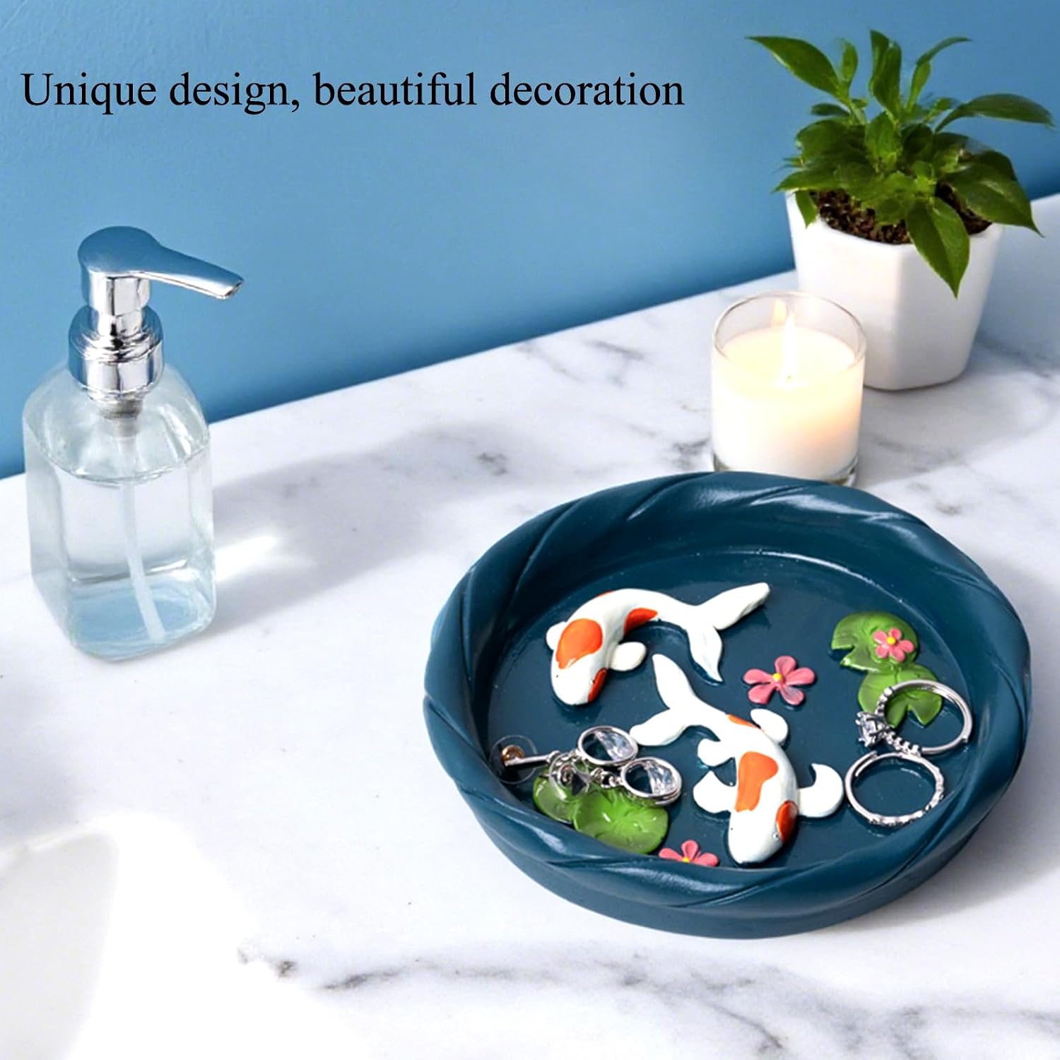 Koi Fish Ring Dish, Decorative Jewelry Tray & Key Bowl | Resin Tray, Trinket Catch-All Plate, Wedding/Engagement Ring Holder, Entryway Table Key Dish, Koi Fish Decor Gift for Women