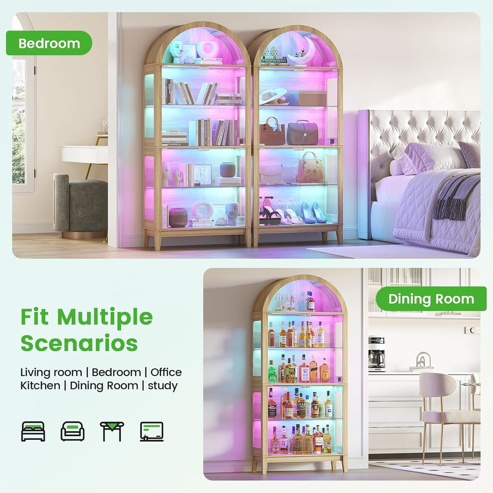 HNEBC Arched Display Case with RGB Lights, 69" Tall 5-Tier Tempered Glas...