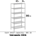 24" Deep x 42" Wide x 86" Height Wire Shelving Kit | 6-Tier | NSF Commercial Storage Rack Unit
