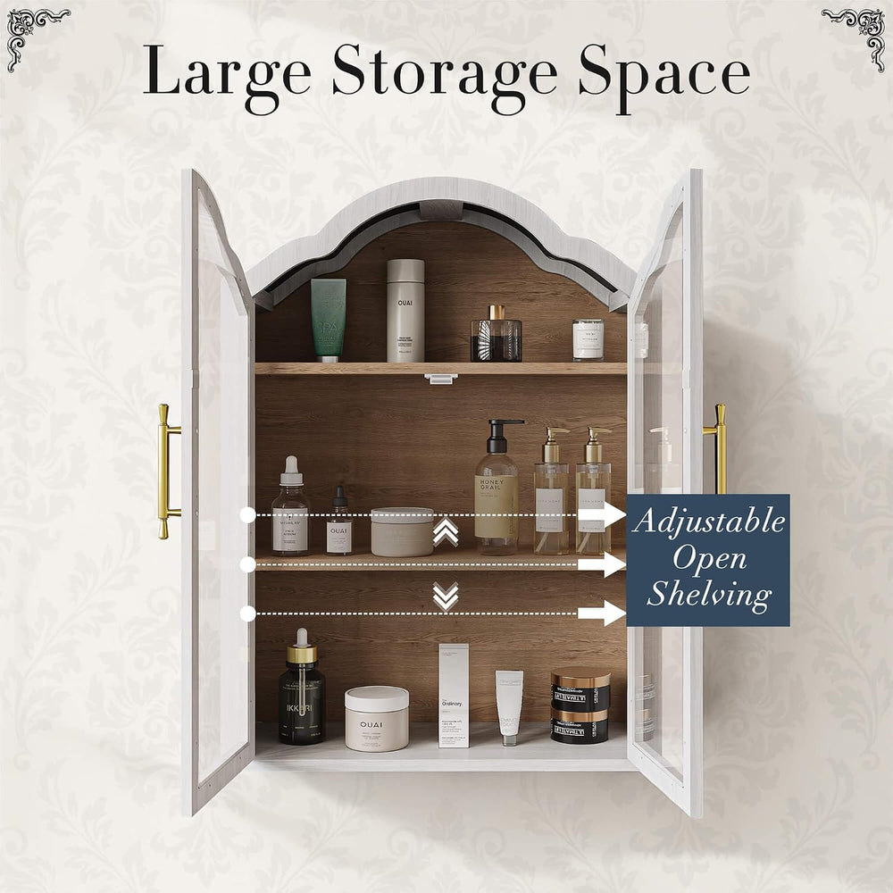 FIMELLO 23.6’’W Wave Design Arched Wall Cabinet, Bathroom Cabinet with Glass ...